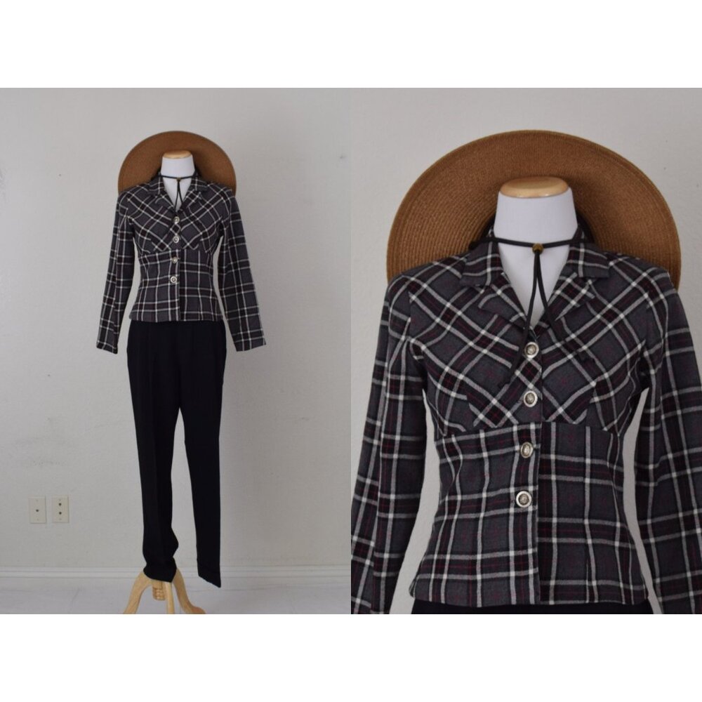 Vintage 90s Plaid Long‎ Sleeves Button up Blouse
